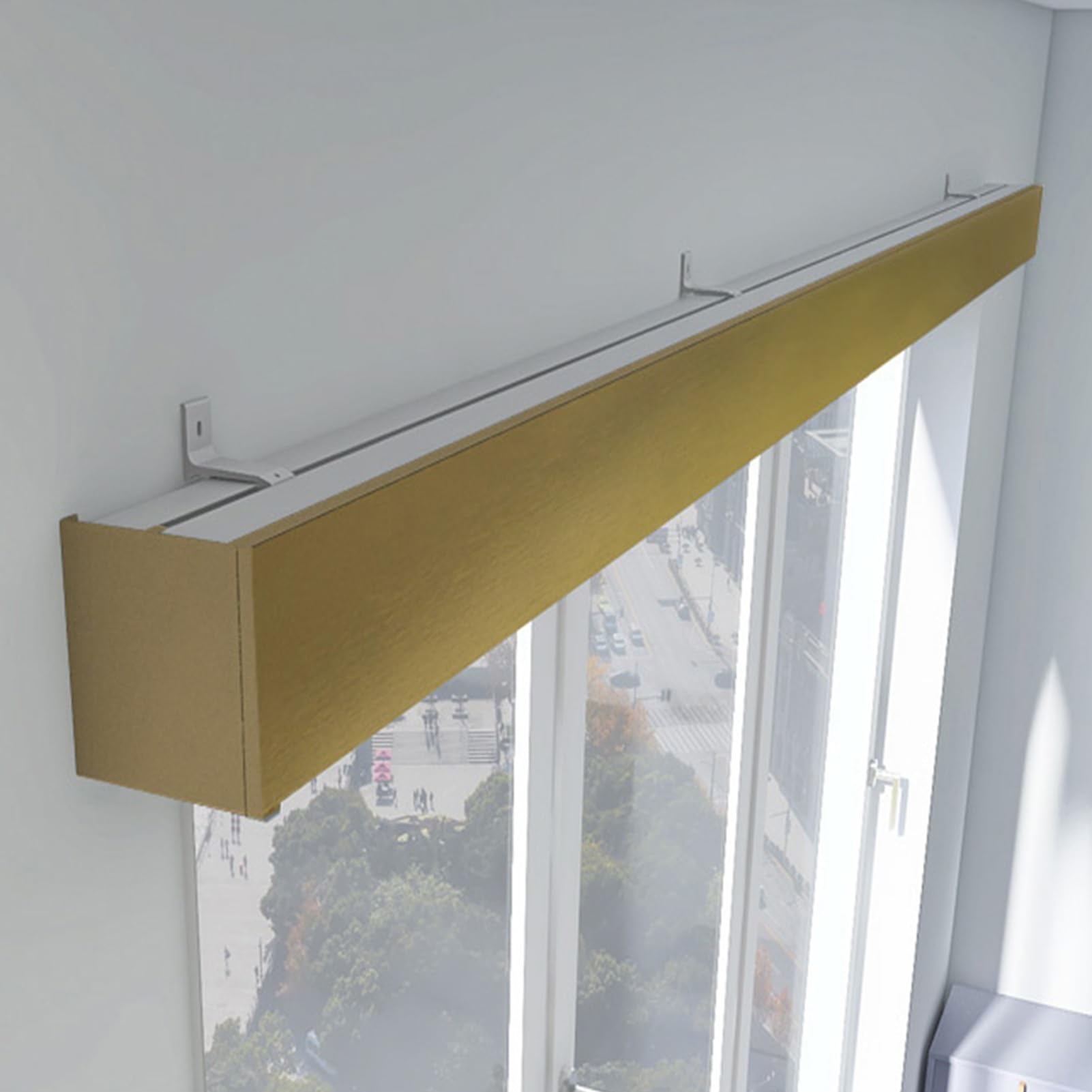 Three in One Gold Metal Curtain Rail with Valance Wall/Ceiling Mount Customizable Window Rails for Living Room Bedroom 2.4m (7.9ft)