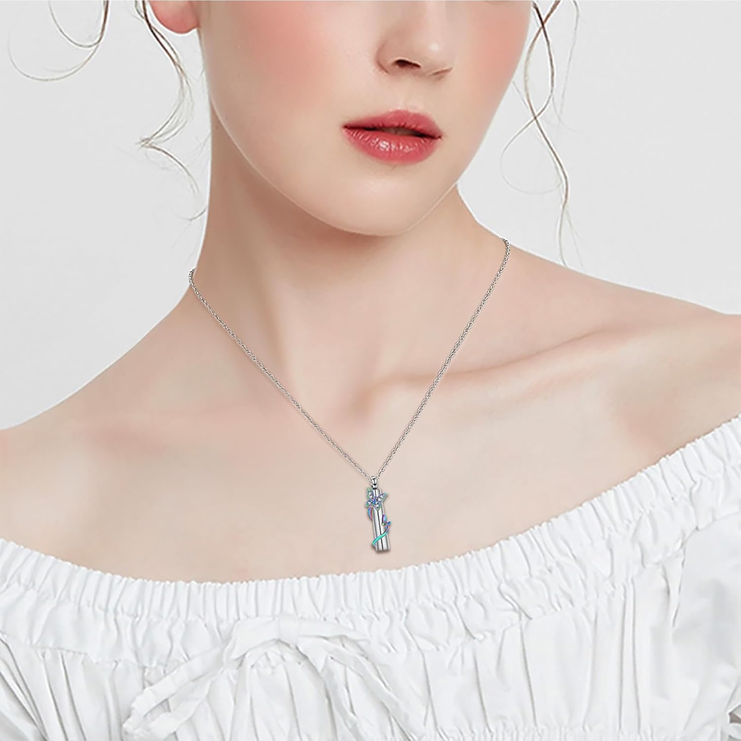 shajwo Cylinder Butterfly Urn Ashes Necklace for Women Men Cremation Jewelry of Loved Ones Memorial Vial Pendant - Image 7