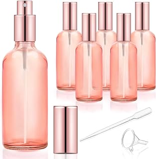 DMuuuDM 6 Pack 3.4 Oz Pink Glass Spray Bottles,Empty Perfume Fine Mist Atomizer,Refillable Travel Liquid Holder Containers for Cleaning Products,Essential Oils,Body Sprays-Rose-Golden Sprayer
