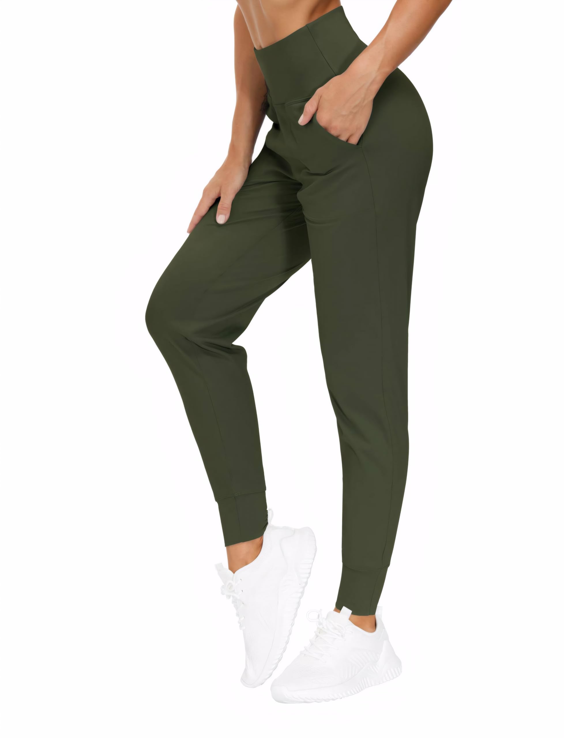 Cicilin Women Joggers Pants with Pockets Sports Trousers Leggings for Yoga Gym Workout Sweatpants Green