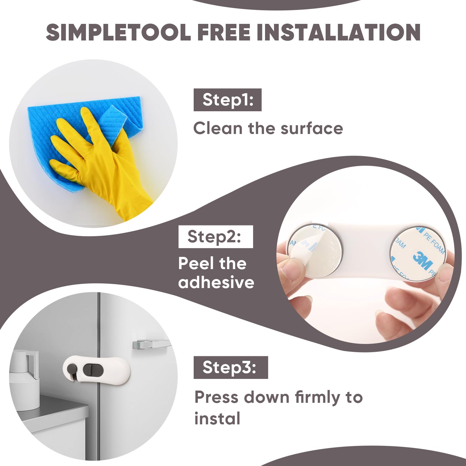 Airydar 5 Pack Fridge Locks, Child Safety Cupboard Locks, No Tools or Drilling Needed - Image 2