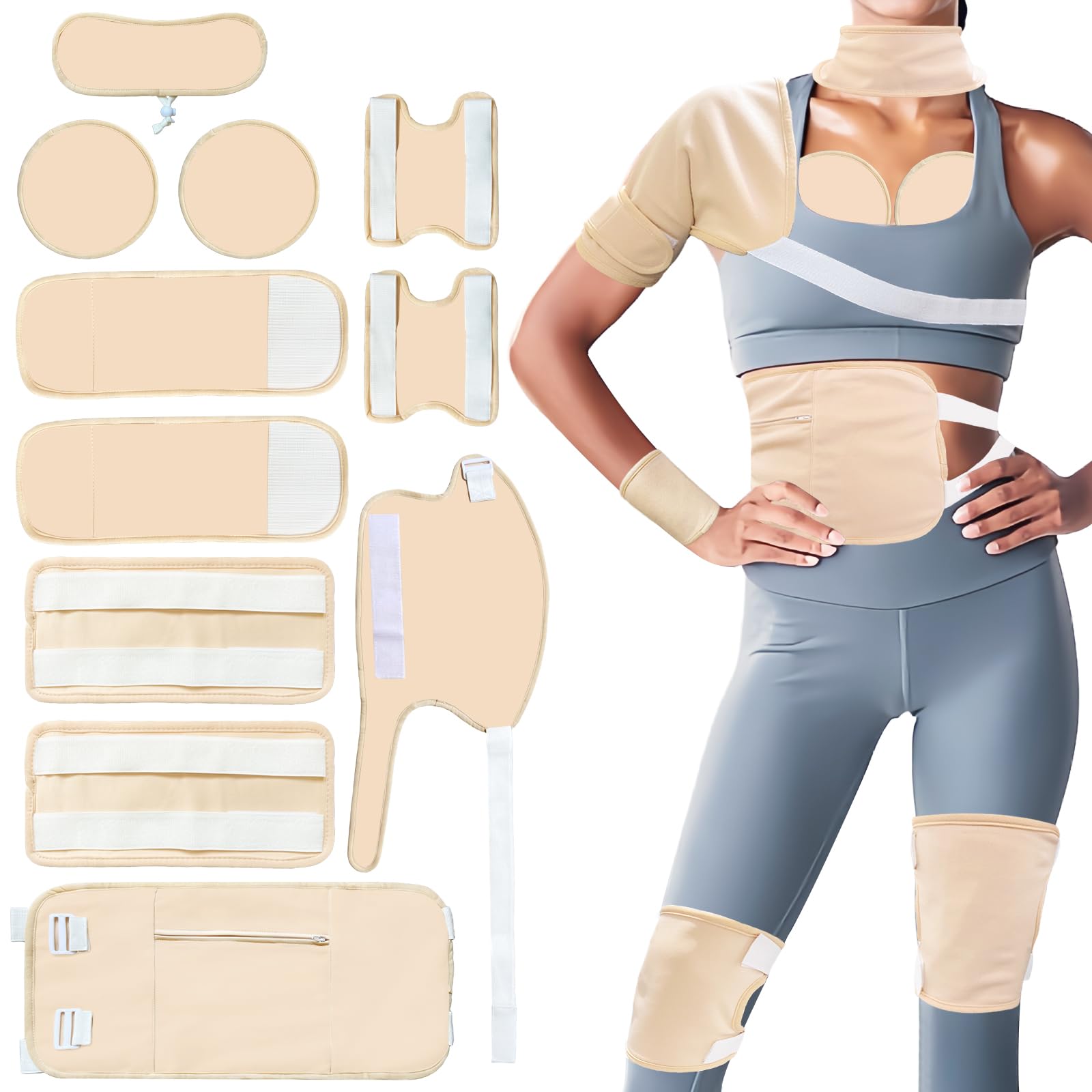 GUMIFOTNE Castor Oil Pack Wrap for Entire Body,11Pac Reusable Organic Cotton flannel compress pads for Liver Detox,Stomach,Neck,Knee,Shoulder,foot.Adjustable Elastic Strap,Anti-Leak&Machine Washable