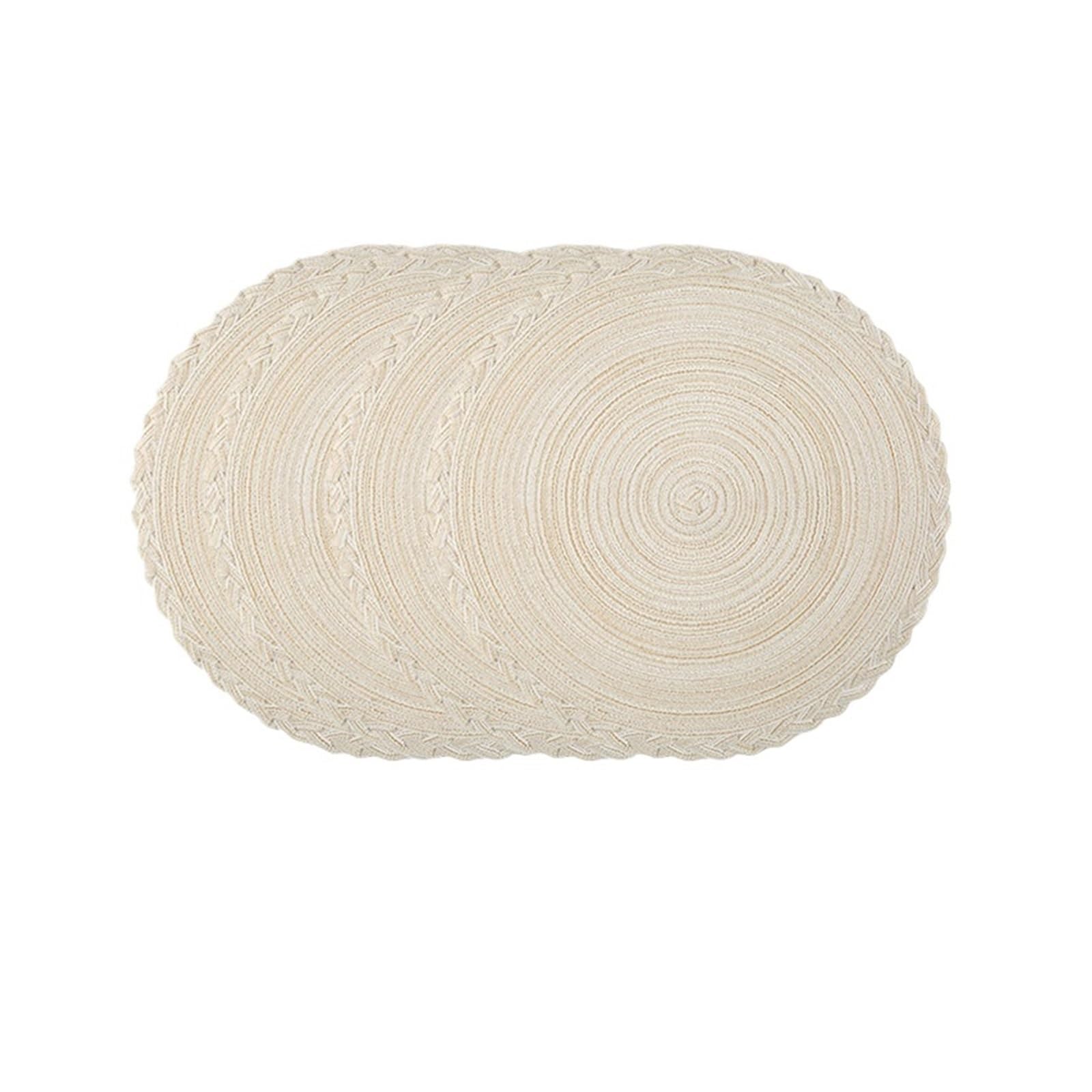 4pcs Round Placemats Cotton Woven Placemat Heat-Resistant Non-Slip Washable Table Mats For Dining(Beige)