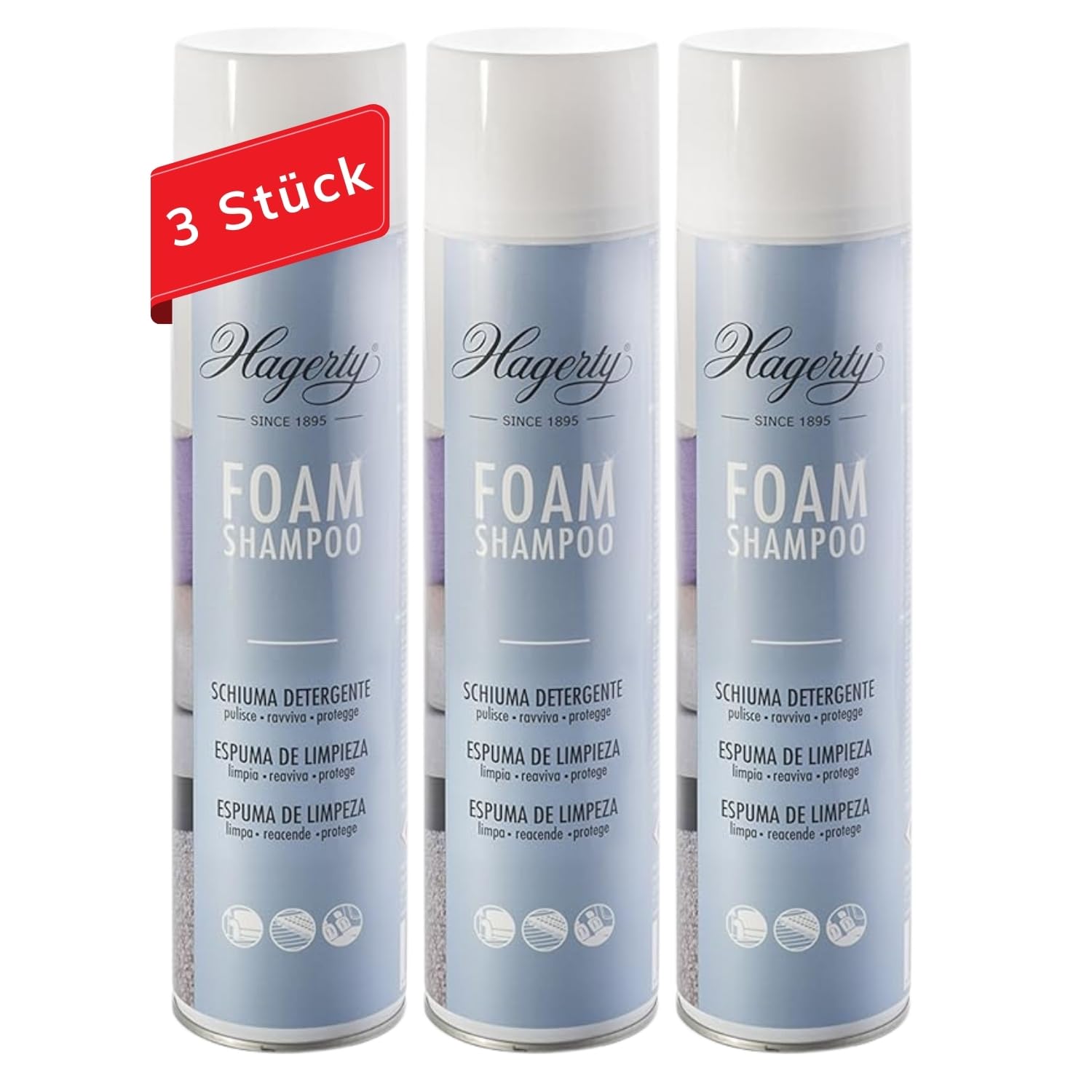 Hagerty Set 3x Foam Shampoo I Schaumreiniger für Teppiche und Stoffe I Premium Teppichreiniger I Reinigungsmittel für Teppich Sofa Couch I Schaum-Reiniger zum Absaugen I Polsterreinigungsmittel
