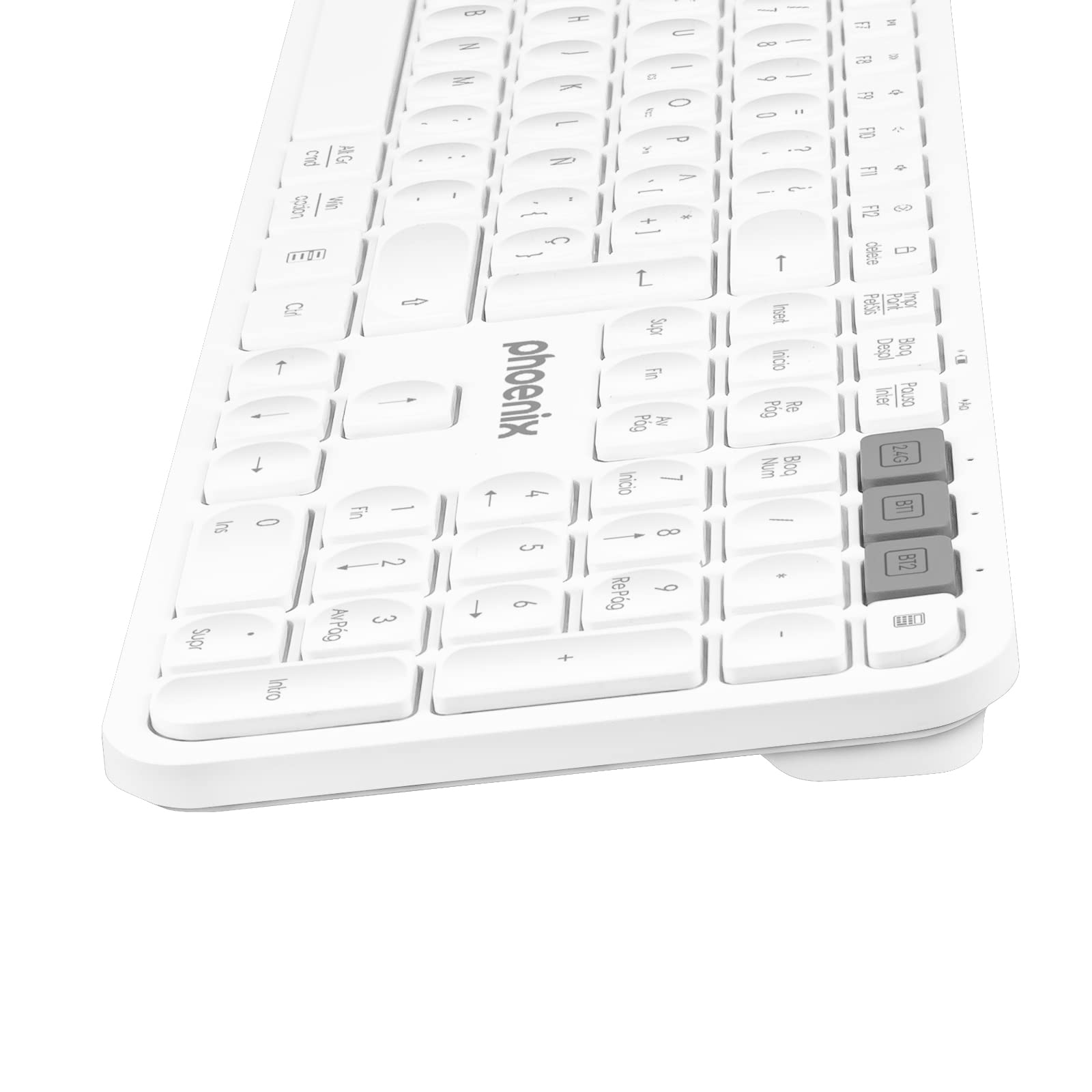 Phoenix -Teclado Bluetooth K300 | Multidispositivo inalámbrico QWERTY Español | con Teclado numérico | Portátil y Elegante | Compatible iOS/Android/Windows | White