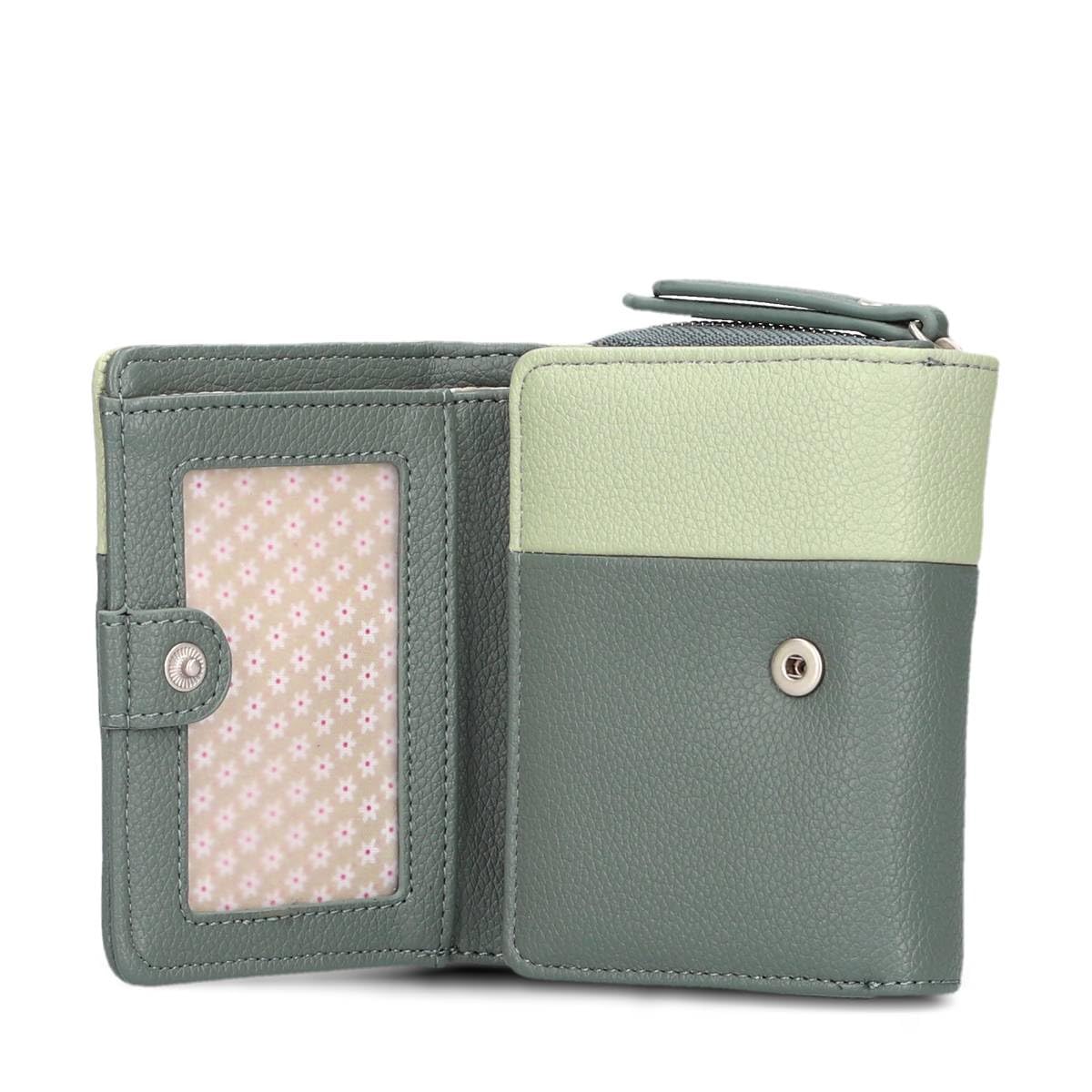Zwei Damen Portemonnaie Eva EVW15 kompakte Geldbörse, 6 Kartenfächer, ein Scheinfach, ein Sichtfach, Münzfach außen, Fach für Einkaufswagenmünze, moderner und eleganter Geldbeutel (Eucalyptus)