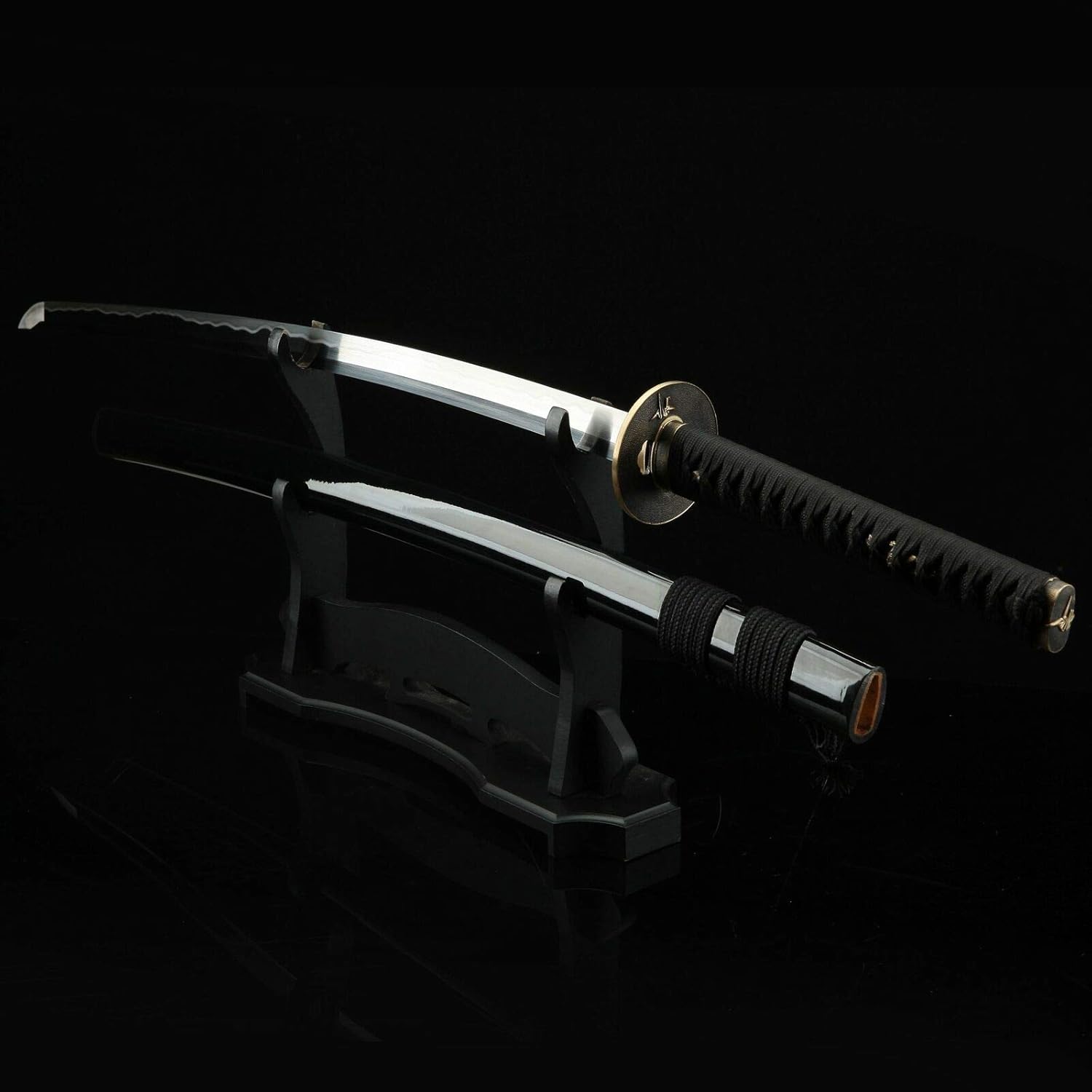 Handmade Japanese Samurai Sword Katana Gold Crane Tsuba Real Clay Tempered T10 Steel Razor Sharp Blade