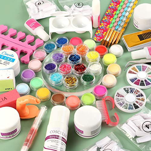 Acrylic Nail Kit Pink Clear White Acrylic Powder and Liquid Set False Nail Tips Acrylic Brush Manicure Set for Nails
