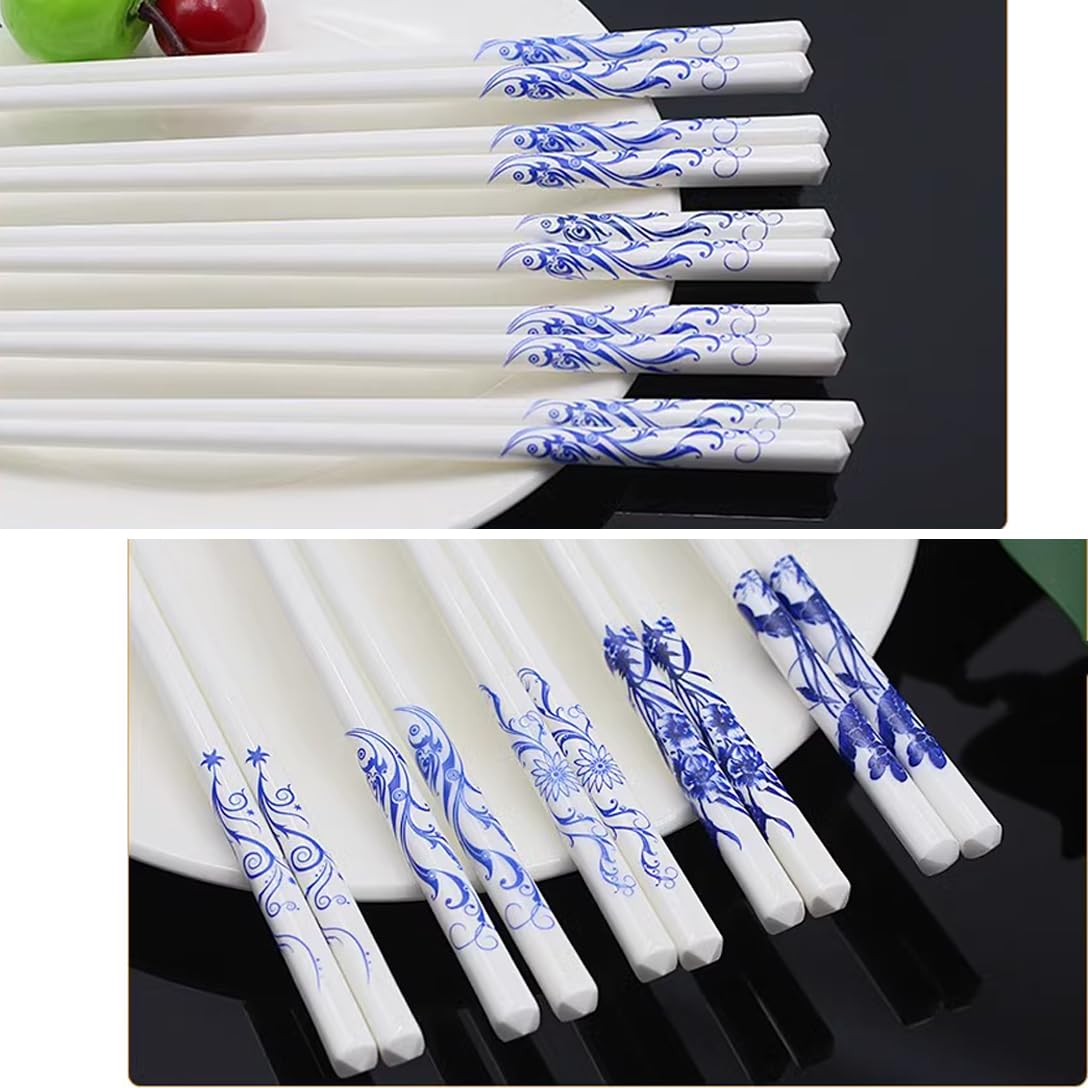 Coffret Cadeau de Baguettes en Porcelaine Bleue et Blanche de qualité supérieure avec boîte, 10 Paires de Baguettes réutilisables en céramique osseuse de Haute (Q)