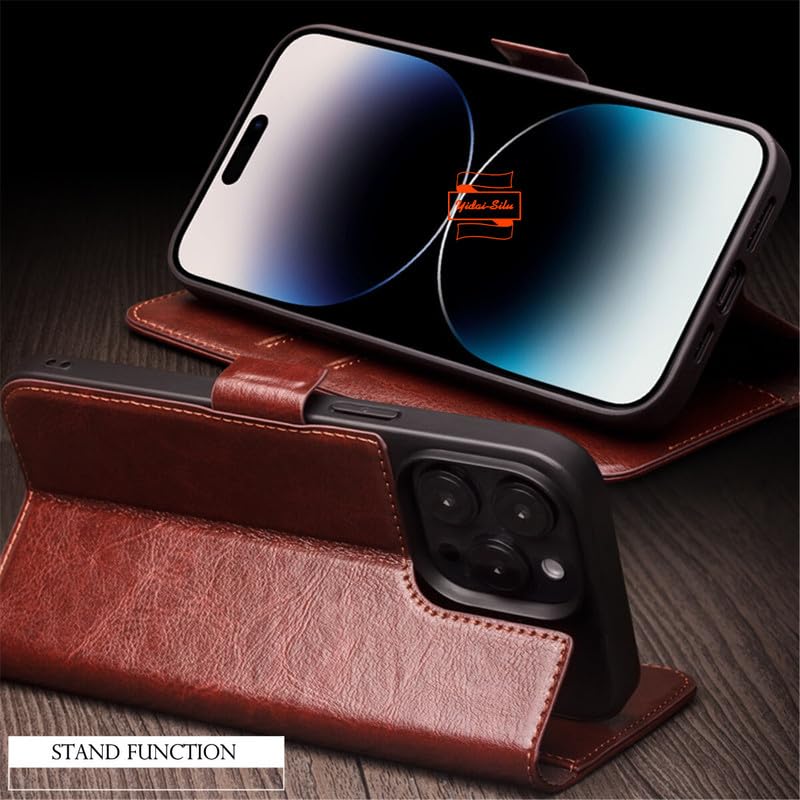 Etui na telefon iPhone 15 Plus z prawdziwej skóry, zamknięcie na magnes, funkcja stojaka, kieszeń na karty - skóra bydlęca etui ochronne odporne na uderzenia etui na telefon komórkowy Flip