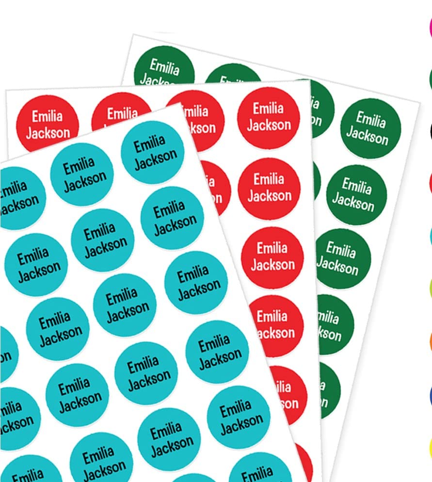 Pack of 48 Round Personalised Name Stickers for Water Bottles (25 x 25 mm) Dishwasher Proof Labels Self Adhesive Waterproof School Essentials Packwith® — image 1