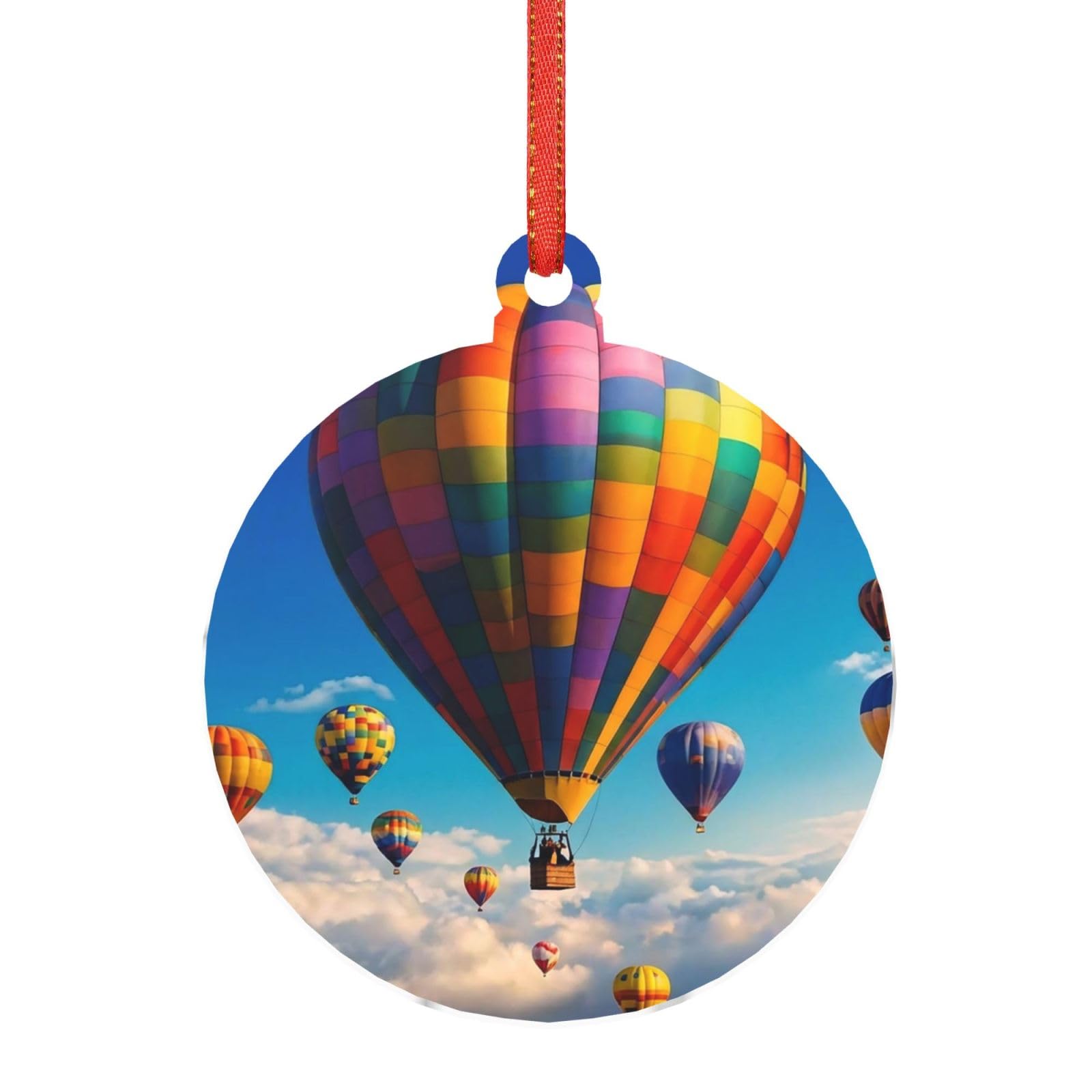 Acrylic Ornament Christmas Tree Decoration Clear Round Pendant with Red Ribbon Hot Air Balloons Christmas Ornaments Indoor Outdoor Hanging Acrylic Pendants for Xmas Party Decor