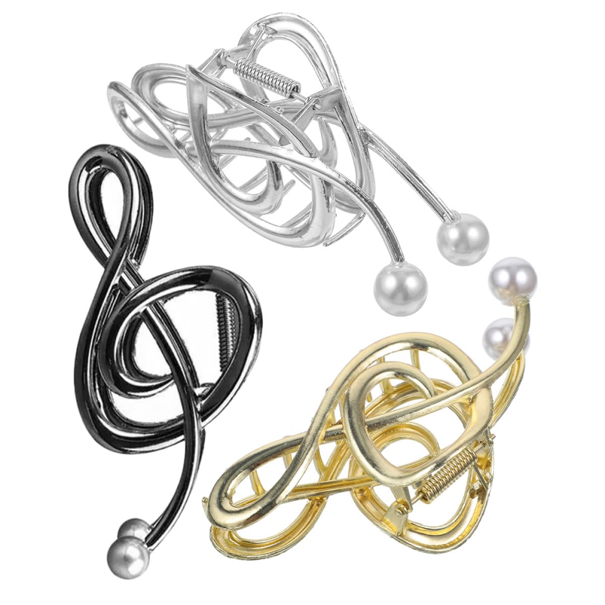 Music Note Metal Hair Claw Clips with Fake Pearl Accent, 3pcs Large Non-slip Jaw Clips for Women, Unique Fashion Hair Accessories for Casual and Formal Occasions