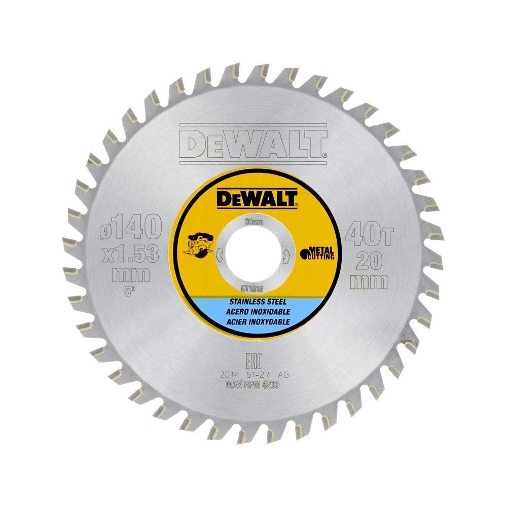 DeWalt DT1918-QZ - Hoja para sierra circular sin cable, 140 x 20 mm, 30D para acero inoxidable MMJ +10º