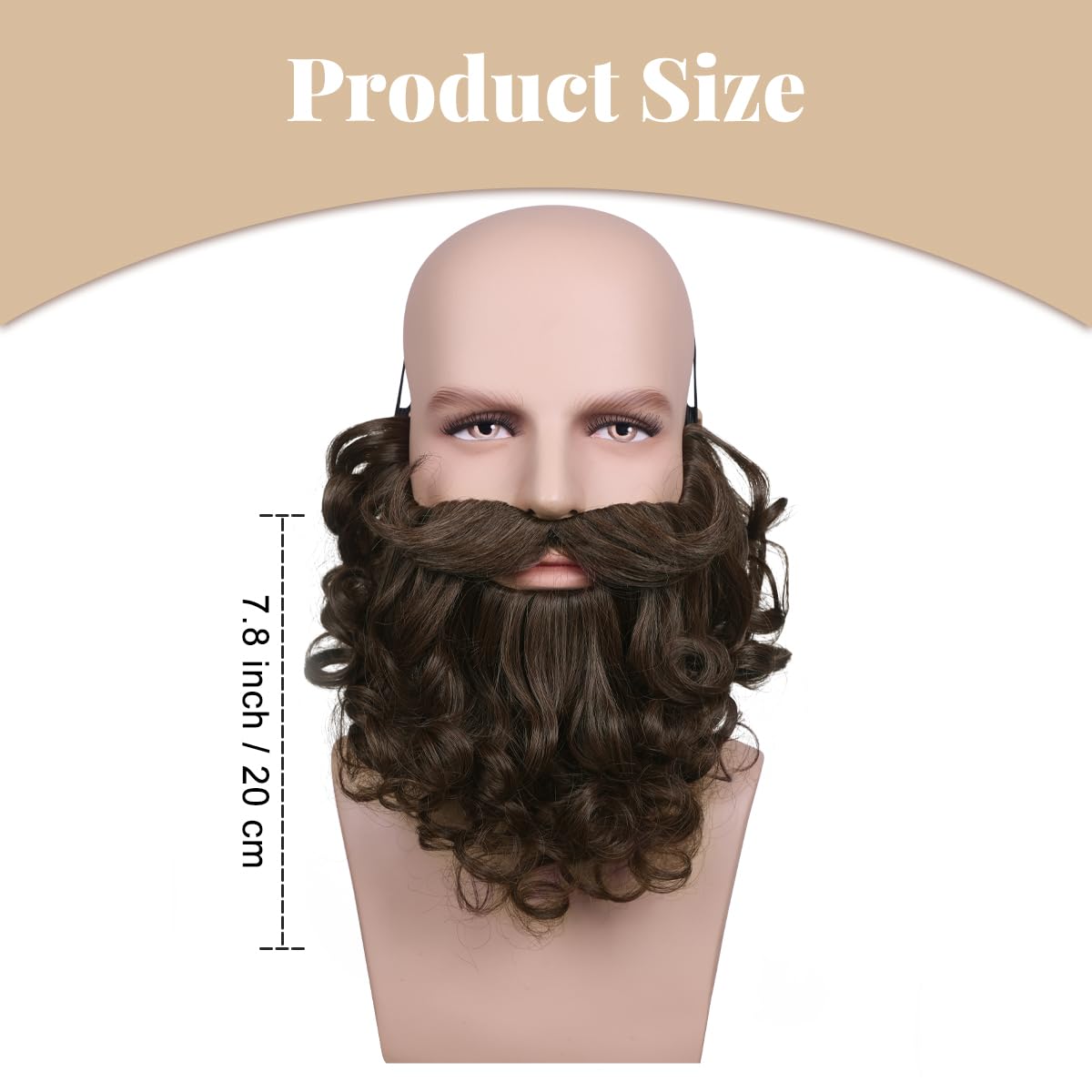 Honcloud Men's 8 Inches Curly Brown Realistic & Fluffy Fake Beard For Wizard Costume Party and Halloween(Brown)