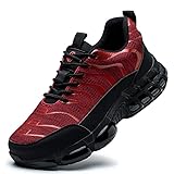 XKOWUO Mens Steel Toe Work Shoes Construction Safety Shoes Puncture Proof Anti Smashing Non Slip Light Weight Comfortable Fashion Red US 9.5