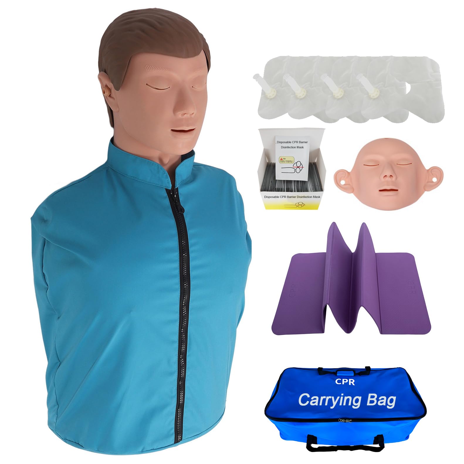 DRXRD Trainingspuppe Reanimationspuppe Halber Körper Reanimationspuppen mit Austauschbare Gesichtsmaske + Austauschbare Lungenbeutel + Matte + Tragetasche für Beherrschung Erste-Hilfe-Techniken