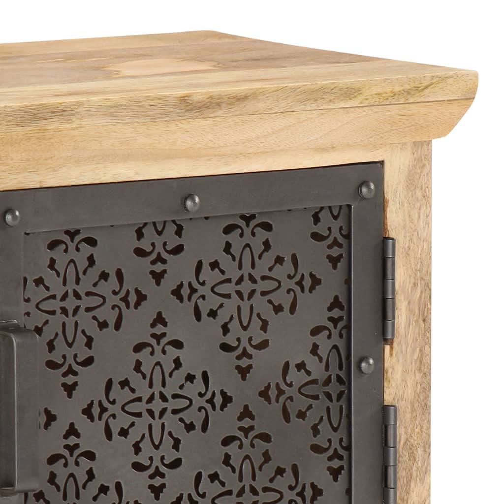 Szafka TV z litego drewna mango, 120 x 30 x 40 cm, z malowanymi proszkowo stalowymi drzwiami, czarna, do konsoli multimedialnych, idealna jako uniwersalna podstawka pod telewizor i szafka do