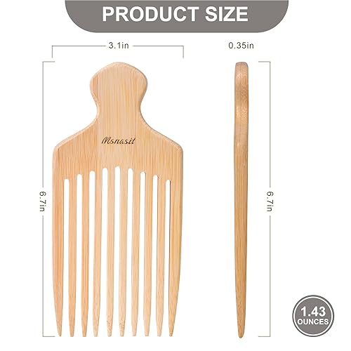 Miniatura 6 de Peine de bambú para cabello rizado, peine desenredante de dientes anchos premium con mango ergonómico, volumen natural y herramienta de peinado para