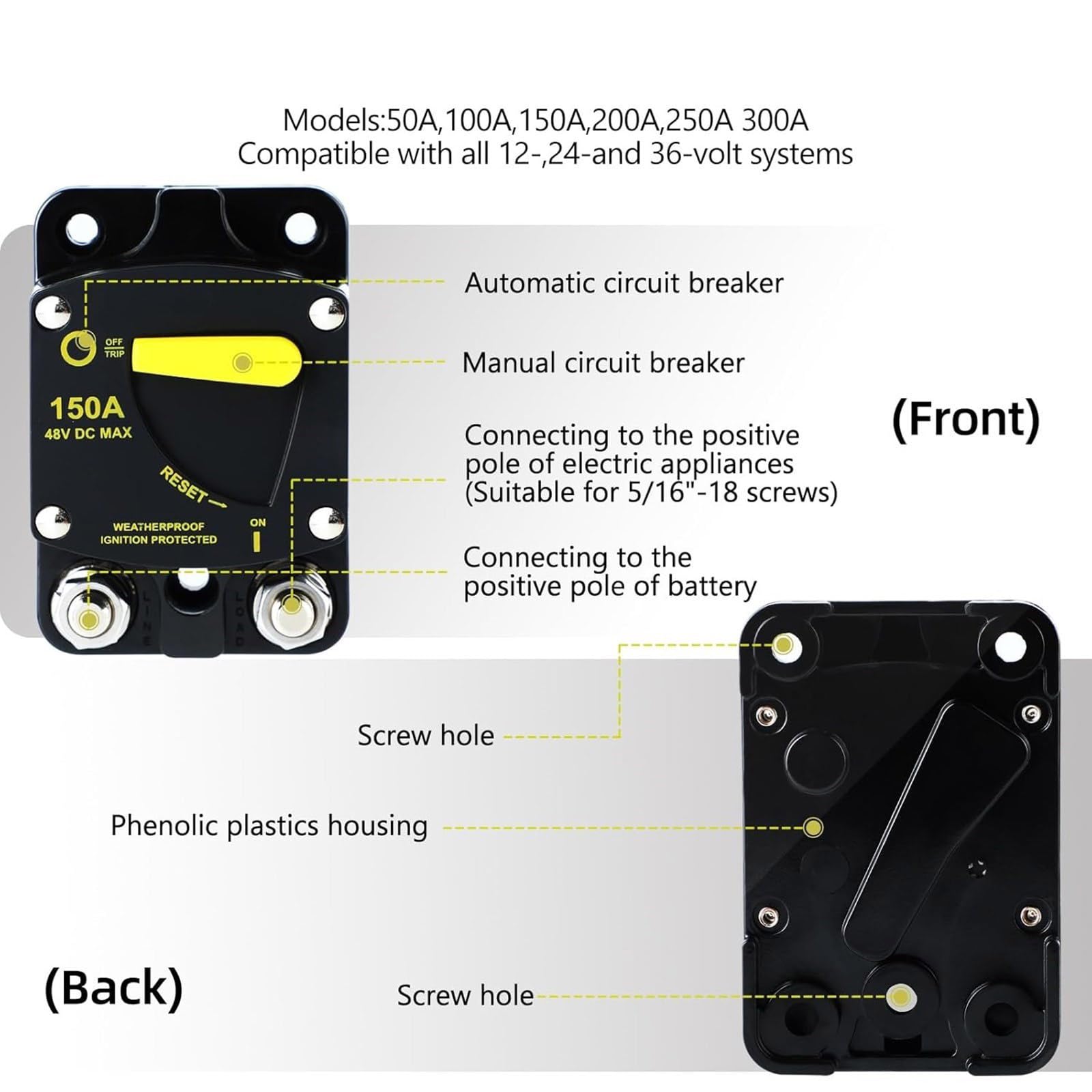 Interruttore ad alte prestazioni Reset Manuale Per Auto Camion Sound Marine Camper Sistemi solari Protezione della batteria