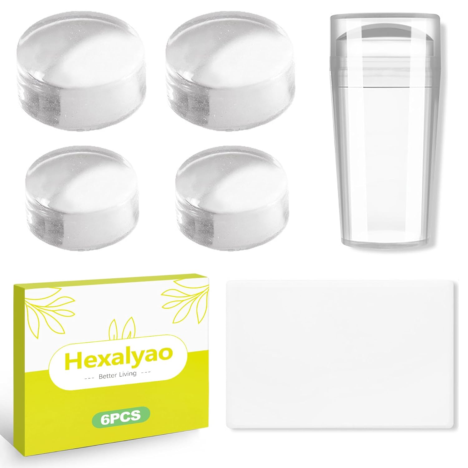 5 Piece Clear Silicone Nail Stamper Kit French Manicure Nail Art Tool for Almond Square Coffin Nail Shapes DIY Nail Design Stamping Plates Accessories