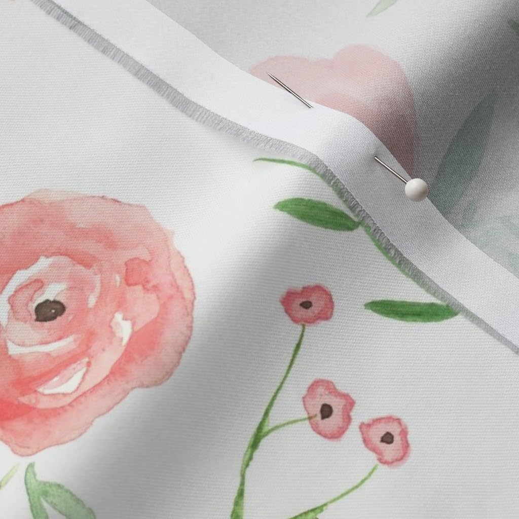 Spoonflower Fabric - Peach Happy Floral Watercolor Nursery Wedding Printed on Organic Cotton Sateen Fabric by The Yard - Sewing Quilting Apparel Home Decor