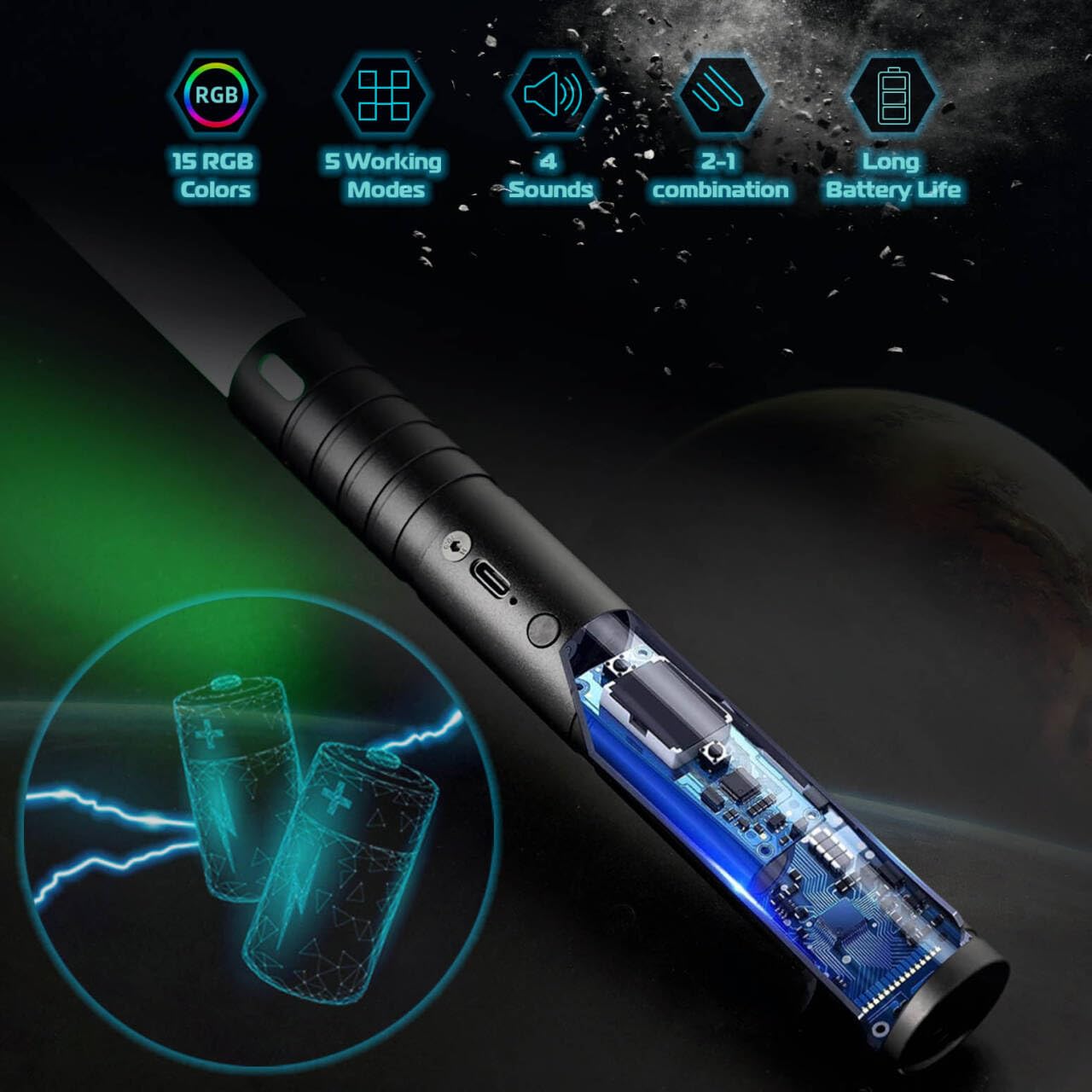 Sabre Laser pour Enfants, 2 Pièces Lightsaber 12 Couleurs Sabre Lumineux, Epées Laser Rechargeable avec Son, Costume Cosplay d'halloween, Jouet pour Enfants (1 PC)