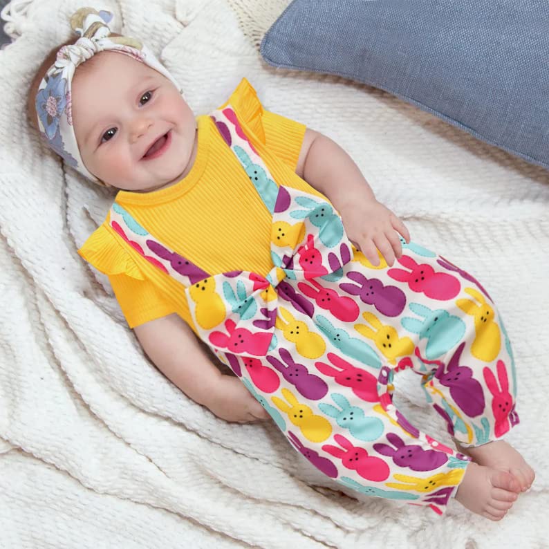 GRNSHTS Infant Girl Clothes 9 month My 1st Easter Baby Girl Clothes Short Sleeve Romper Cute Baby Girl Outfits 2PCS with Bowknot Headband(Yellow,12-18M)