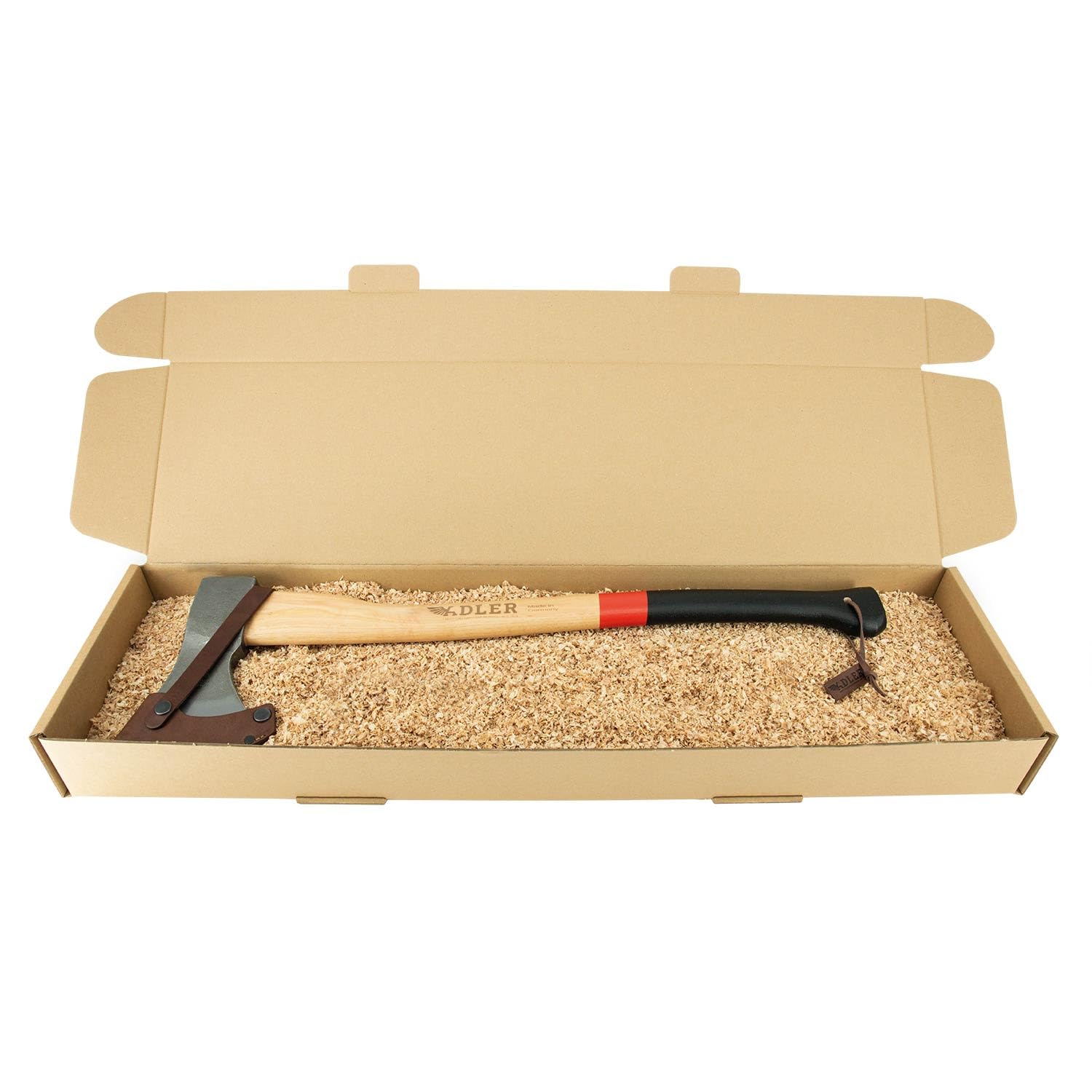 ADLER Rheinlandaxt 1250g – 70 cm Hickorystiel – C60 Stahl – Schwarz/Rot – Fällen, Entasten & Spalten bis Ø20cm – inkl. Lederschutz – Made in Germany