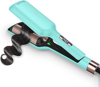 32mm (1.25") Aima Beauty Twins Mermaid Waves Hair Waver, Anti-Scald 2 Barrel Curling Iron, Hair Crimper, Ionic Care Wave Iron 15S Heats Up for Short/Medium/Long Hair Light Green