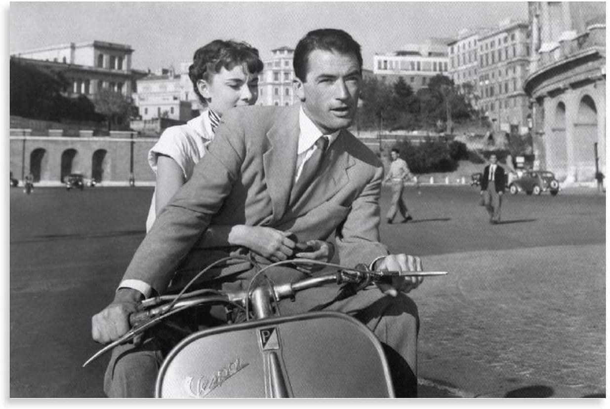 Roman Holidayオードリー ヘプバーンローマの休日映画クラシックシーンのポスター アートパネル キャンバス ポスター 壁アート 誕生日ギフト ホームアートワーク すぐに掛けられます24x36inch 60x90cm