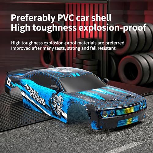 Image of 2.4GHz Remote Control Glowing Drift Car Toy for Kids with LED Lights - 4WD 15Kmph RC Drifting Car with Extra Rubber Tires, Cones Barriers & Rechargeable Battery - Color and Design As Per Stock