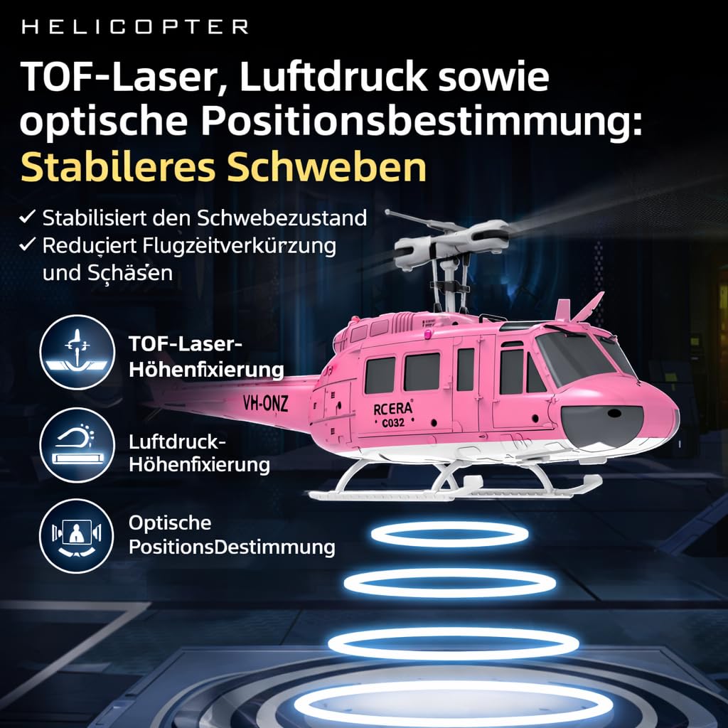 C032 RC Hubschrauber für Erwachsene, UH-1 Huey 6CH Military Scale Aileronless Aerobatic RC Helicopter with Fly Upside Down 3D Rolling & Intelligent Positioning System for Enthusiasts(Yellow)