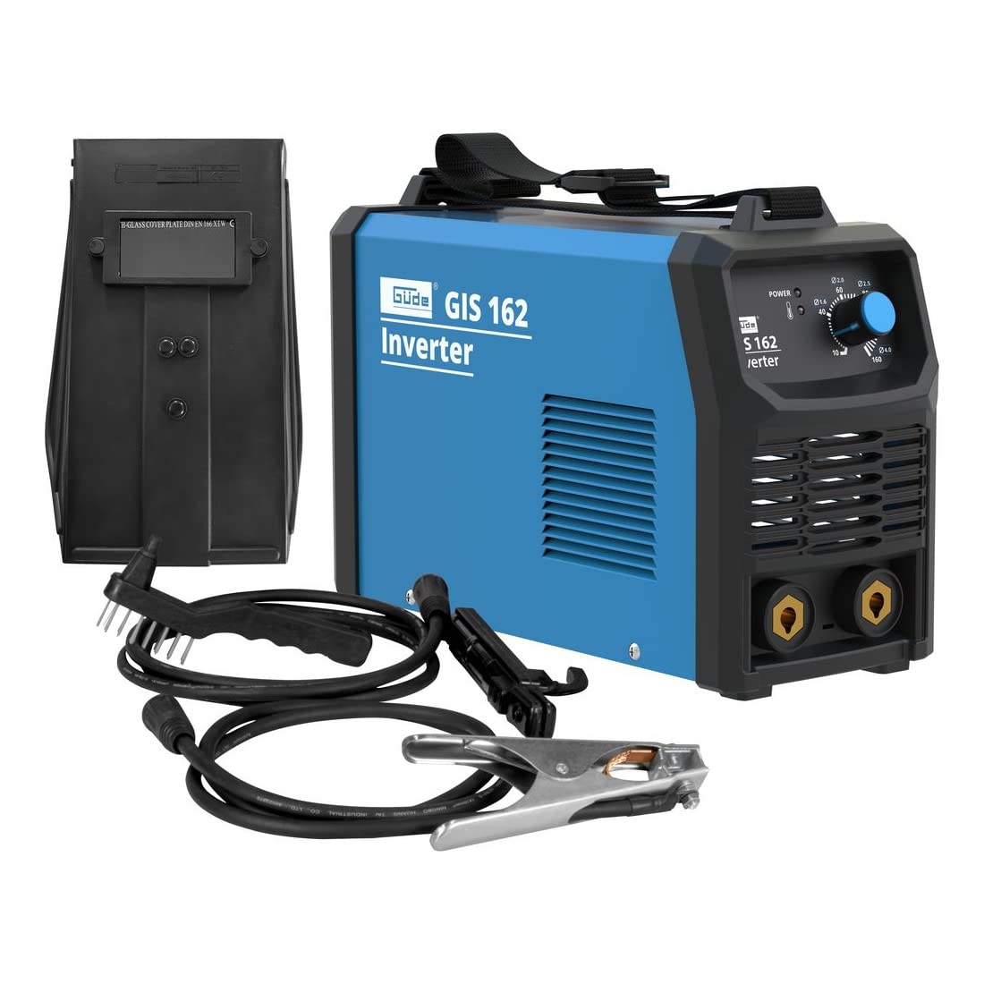 Inverter welding machine GIS 162 (230V, 15.5W idle power, maximum power 5.0kVA, control strip welding current, incl. electrode holder, putty clamp, hammer