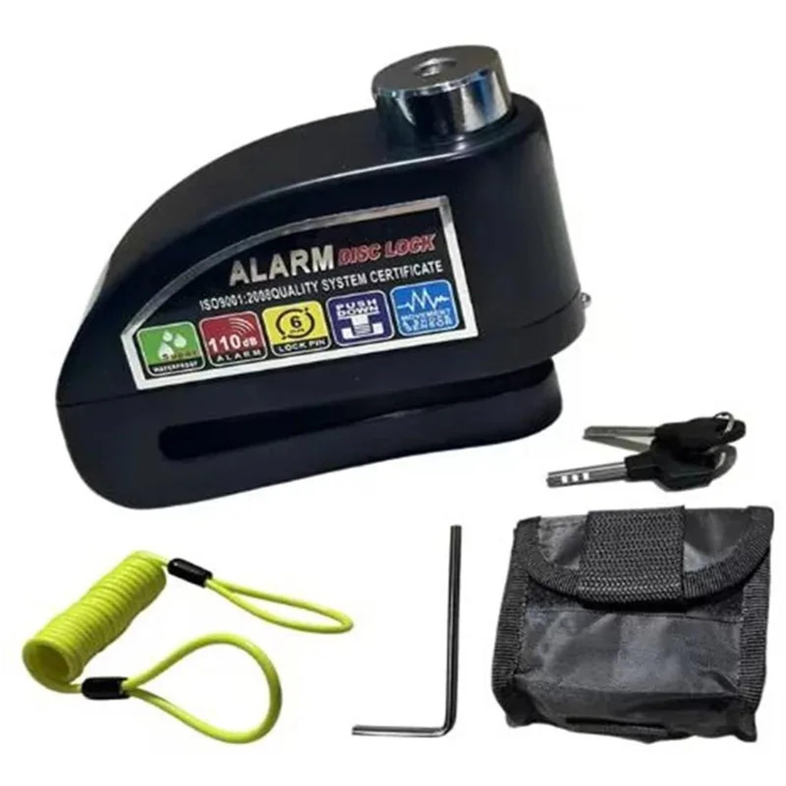 blokada motocykla Blokada roweru motocyklowego Alarm bezpieczeństwa kłódka tarcza aluminiowa stop antykradzieżowy przypomnienie lina blokada torba(Black combined)