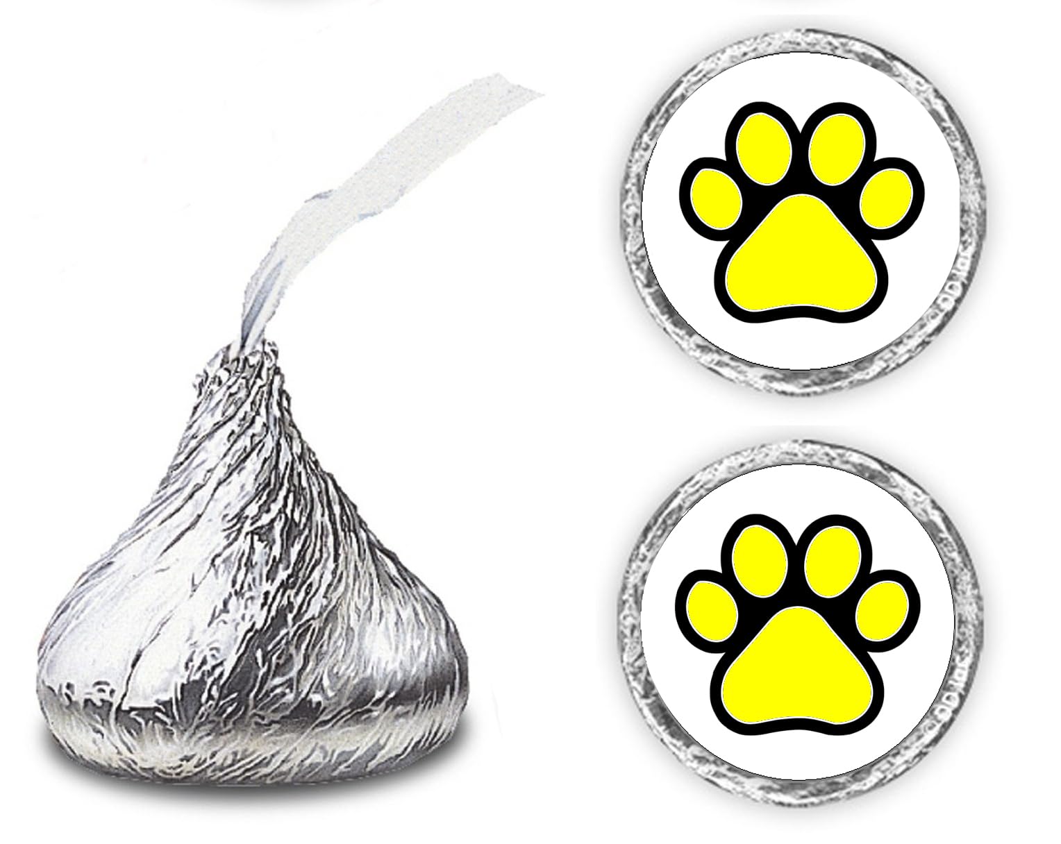216 Paw Print Kisses Stickers Labels, Animal Paws Stickers for Party Favors, Any Event Decorations, Gift (Yellow) Made in USA