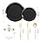 bUCLA 150PCS Black and Gold Plastic Plates - Black Gold Plastic Dinnerware Set Disposable - Include 25 Dinner / 25 Dessert Plates, 25 Knives, 25 Forks, 25 Spoons, 25 Cups, Ideal for Party & New Year