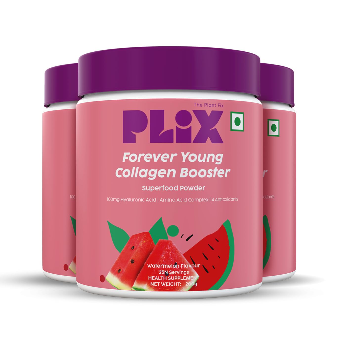 PLIX- THE PLANT FIX Collagen Booster Powder with 100mg Hyaluronic Acid | Plant-based formula | Vitamin C | No added sugar | Helps support skin health