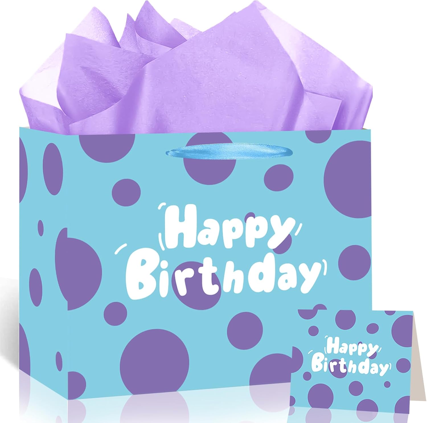Spriggenix Monster Birthday Gift Bags Cartoon Blue Purple Polka Dot Party Favor Bag with Wrapping Tissue Paper and Greeting Card for Kids Boys Girls Baby Shower Halloween Party Supplies