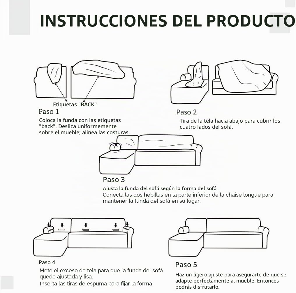 ShowyLive Juego de 2 Fundas Sofas 3 y 4 Plazas Ajustables Funda Cubre Sofá Chaise Longue Elásticas para Forma L Extraíbles Lavables (3 Plazas+4 Plazas, Gris)
