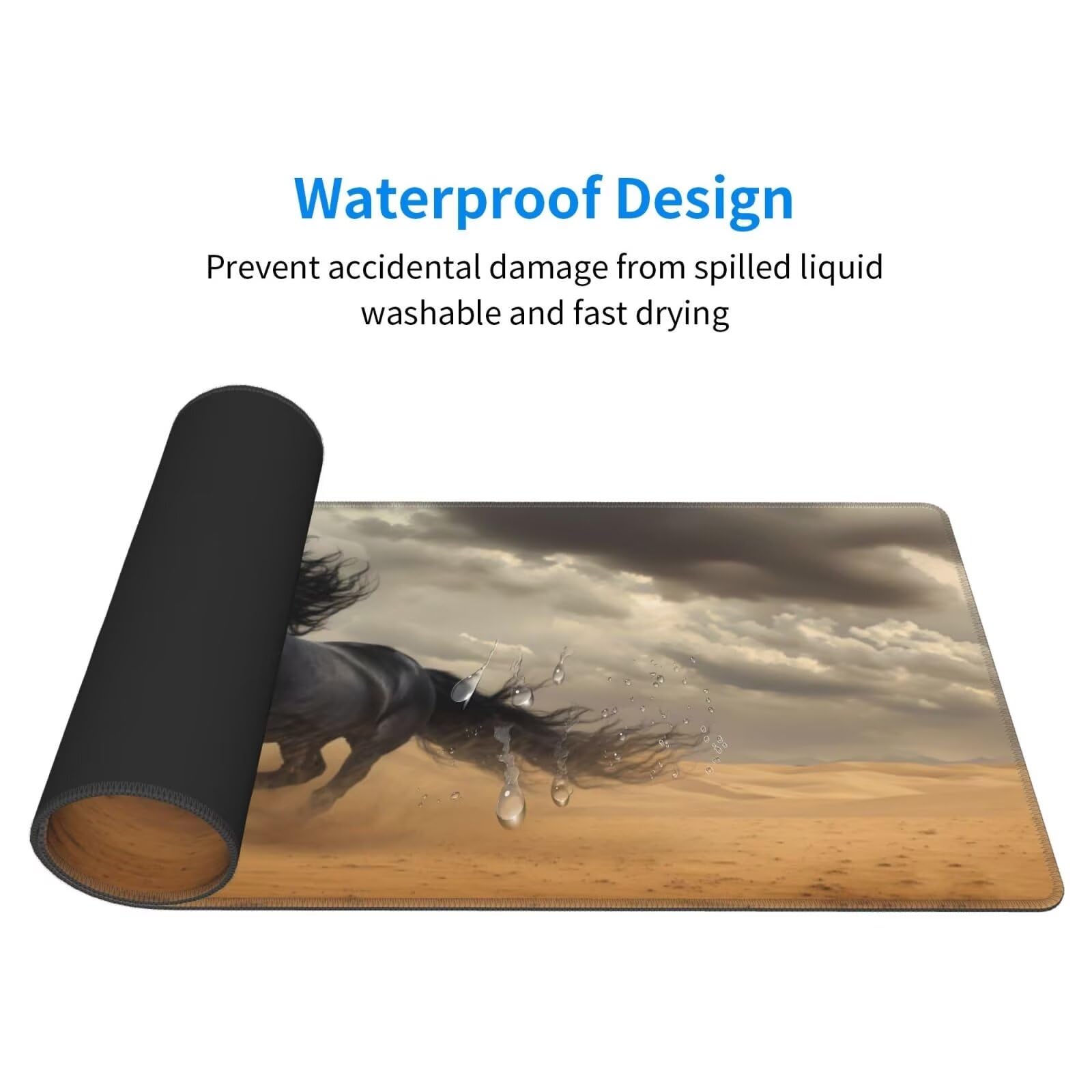 Tappetino Mouse, Tappetino Mouse Gaming Grande XXL 1500x800x3mm Tappetino Scrivania Mouse Pad, Base in Gomma Antiscivolo, Bordi Cuciti, Mousepad per Ufficio e Gaming (Cavallo del deserto) R-575