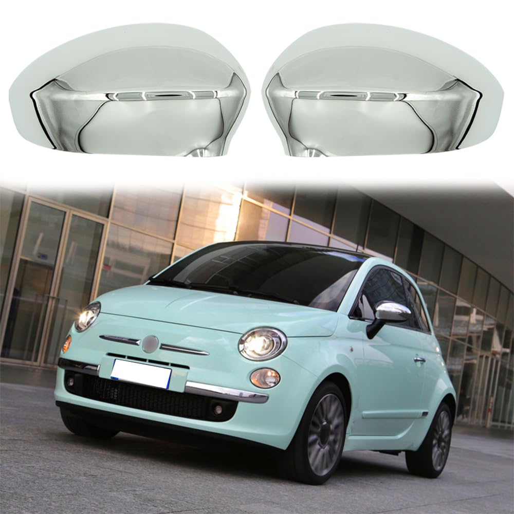 Tappi per Specchietti, Copri Specchietto Retrovisore Auto Coppia Calotte Specchio Destra + Sinistra Cromate Sostituzione per Fiat 500 2007-2023