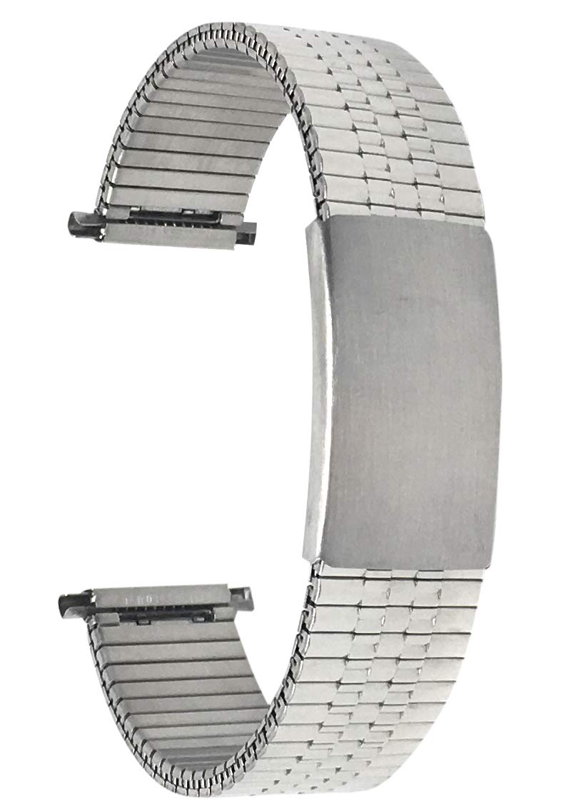 Bandini 18mm Silver Tone Stainless Steel Stretch Watch Strap for Men, Straight End, Adjustable Length Metal Expansion Watch Band, No Buckle