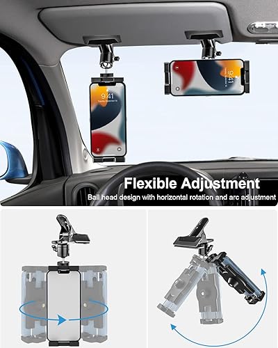 Miniatura 4 de Soporte de teléfono para visera solar para automóvil [clip de metal súper de 360°] Soporte de teléfono celular para visera de automóvil, abrazadera