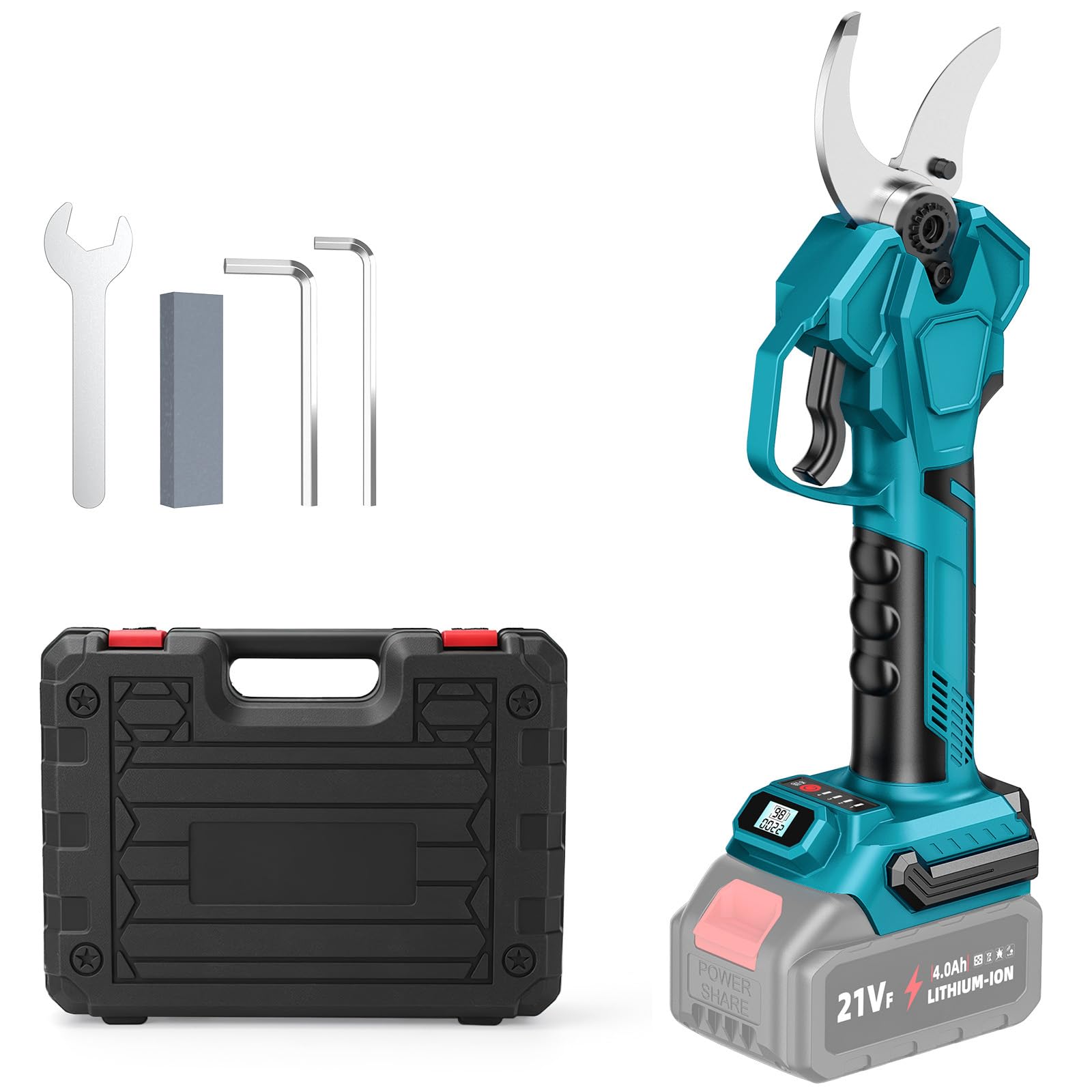 Akku Astschere für Makita 18V Batterie, Max 40mm Schnittdurchmesser, 4 einstellbare Breiten, Elektrische Gartenschere mit LCD-Anzeige, elektrische astschere für Zweige,Sträucher,Stämme (Ohne Akku)