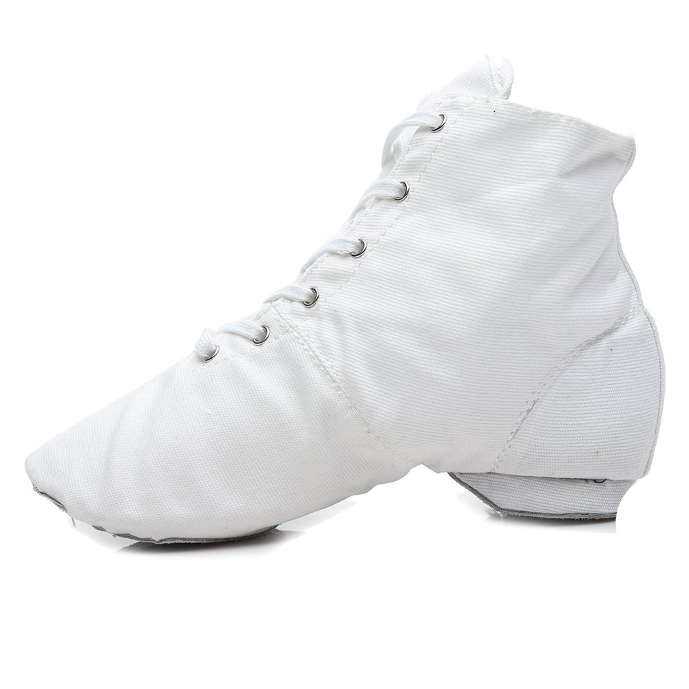 HROYL Womens Canvas/Leather Lace up Jazz Shoes Flat Jazz Boots for Practice, Suitable for Both Men K-JSPB