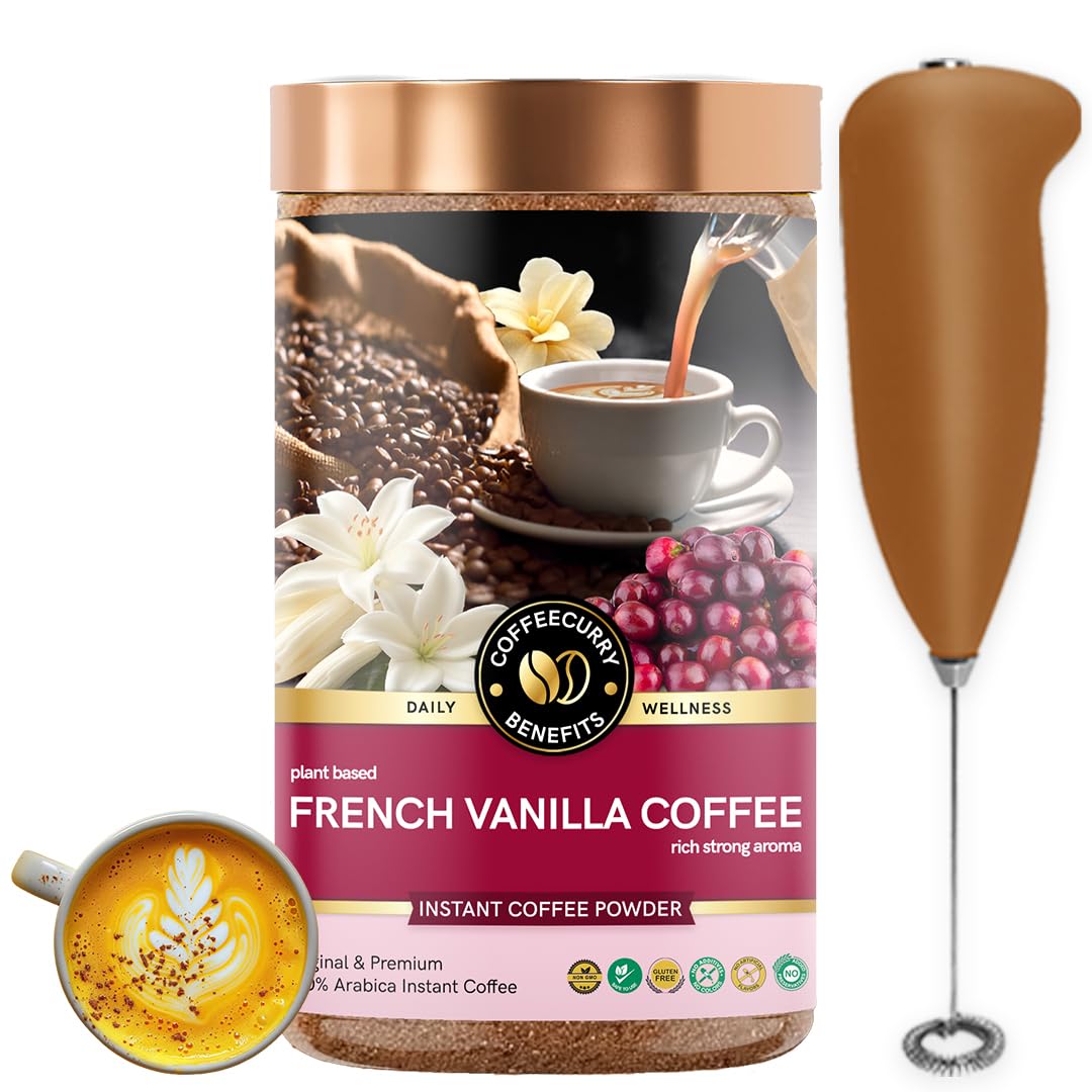 French Vanilla Coffee with Frother - For Enhance Energy, and physical performance | Premium Arabica Coffee Powder - 50 Gms