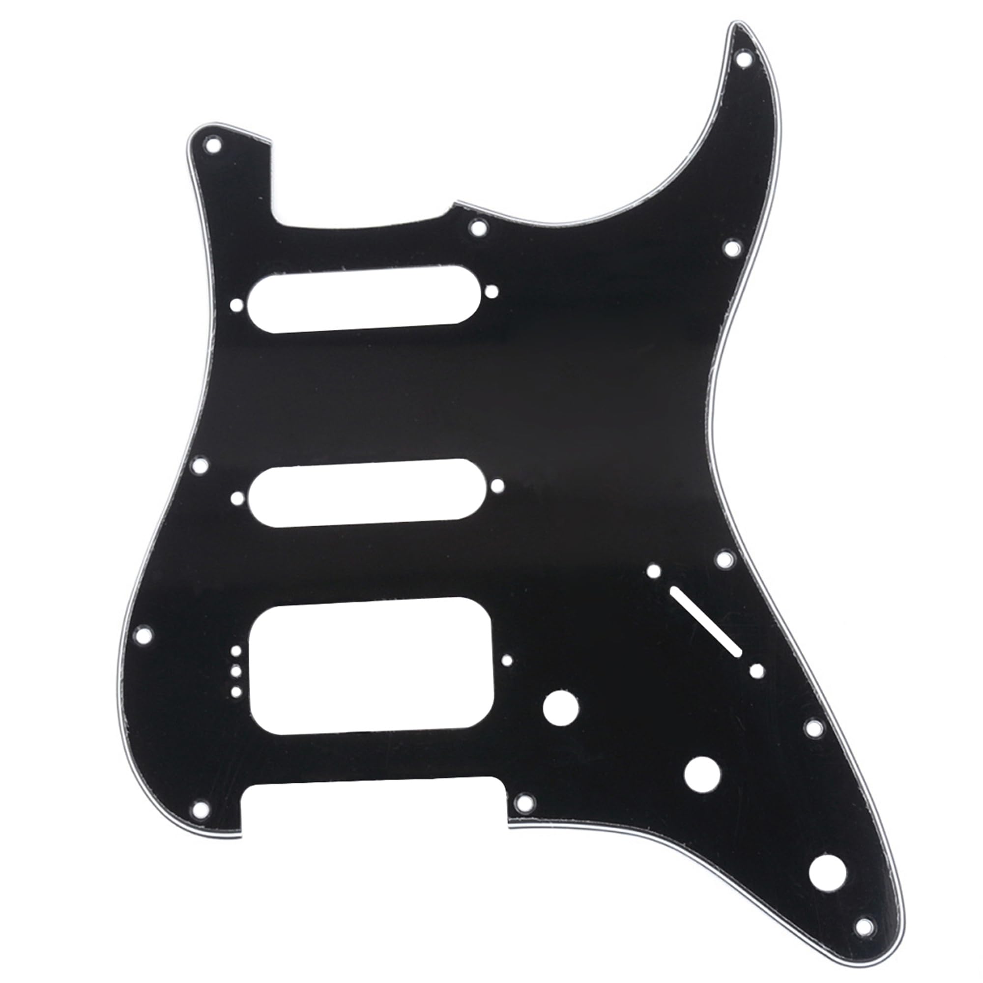 Musiclily Pro 11 Otworów Zaokrąglony Róg HSS Pickguard Maskownica do Gitary USA/Meksykańskiego Stratocaster 4-śrubowego Otwartego Przetwornika Humbucker, 3-warstwowy Czarny | do gitary elektrycznej USA/Mexican Strat z 4 śrubami do montażu Humbucking Open