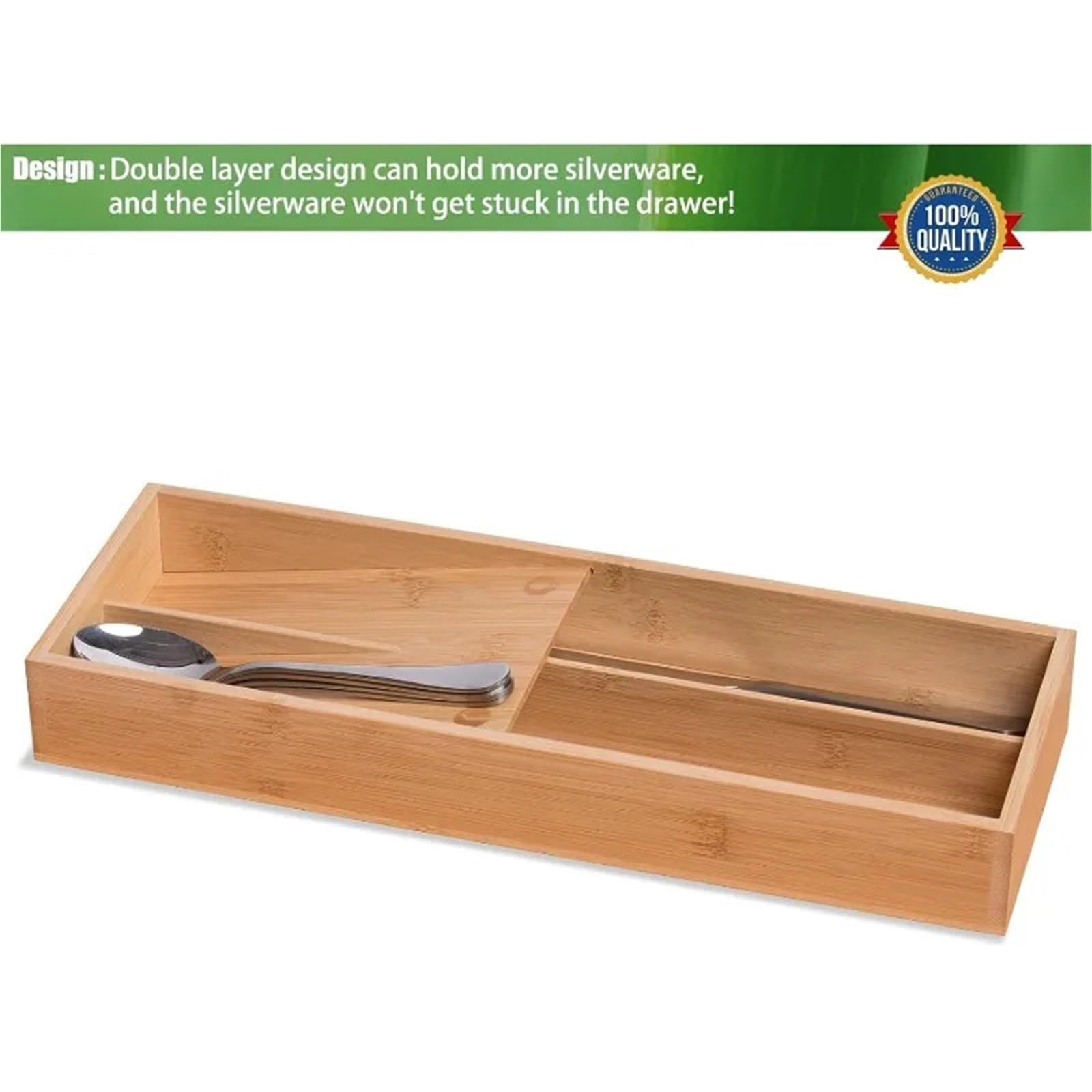 Cubertero Cajon Organizador de cubiertos bambú for cocina, pequeño organizador, bandeja for, cucharas, tenedores y cuchillos