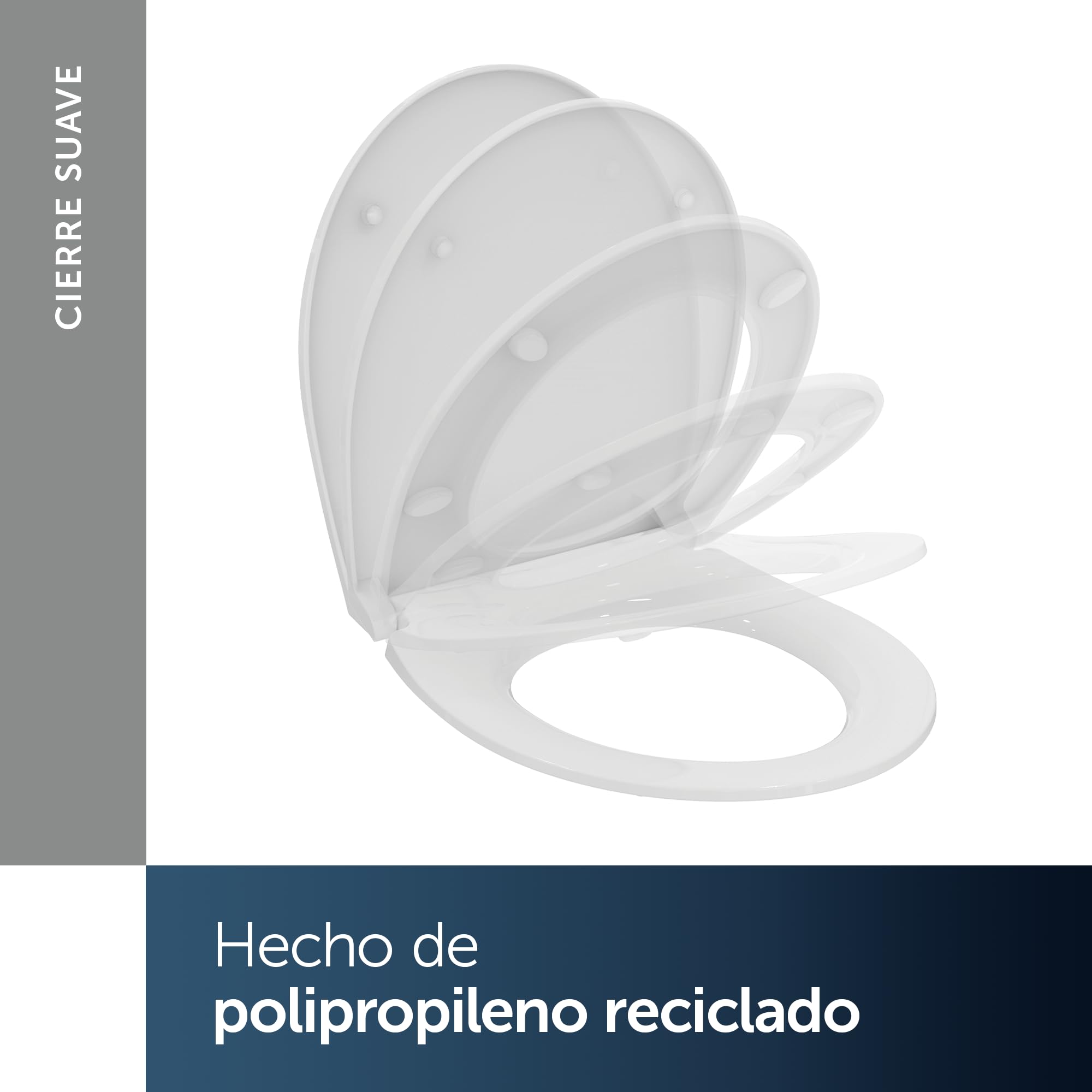 Ideal Standard Tirso Asiento de inodoro universal con mecanismo de cierre suave, extraíble de forma ovalada para una fácil limpieza, hecho de polipropileno reciclado – Blanco (365x425 mm)